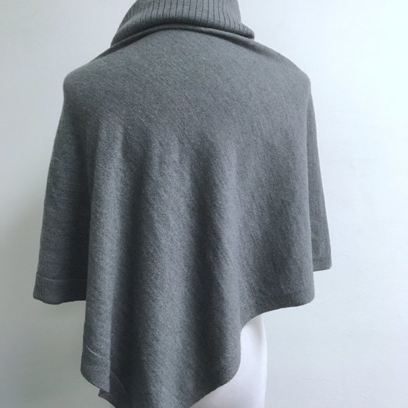 Eileen Fisher gray merino wool cowl neck poncho sweater one size - Picture 5 of 7